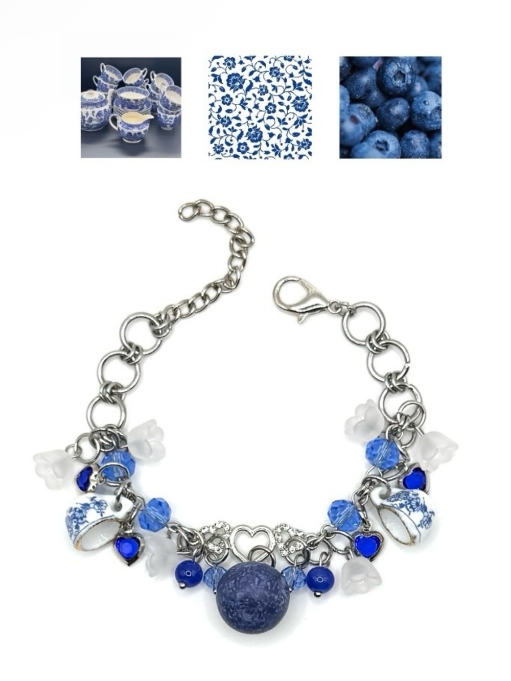 Blueberry Cottagecore Teacup Charm Bracelet